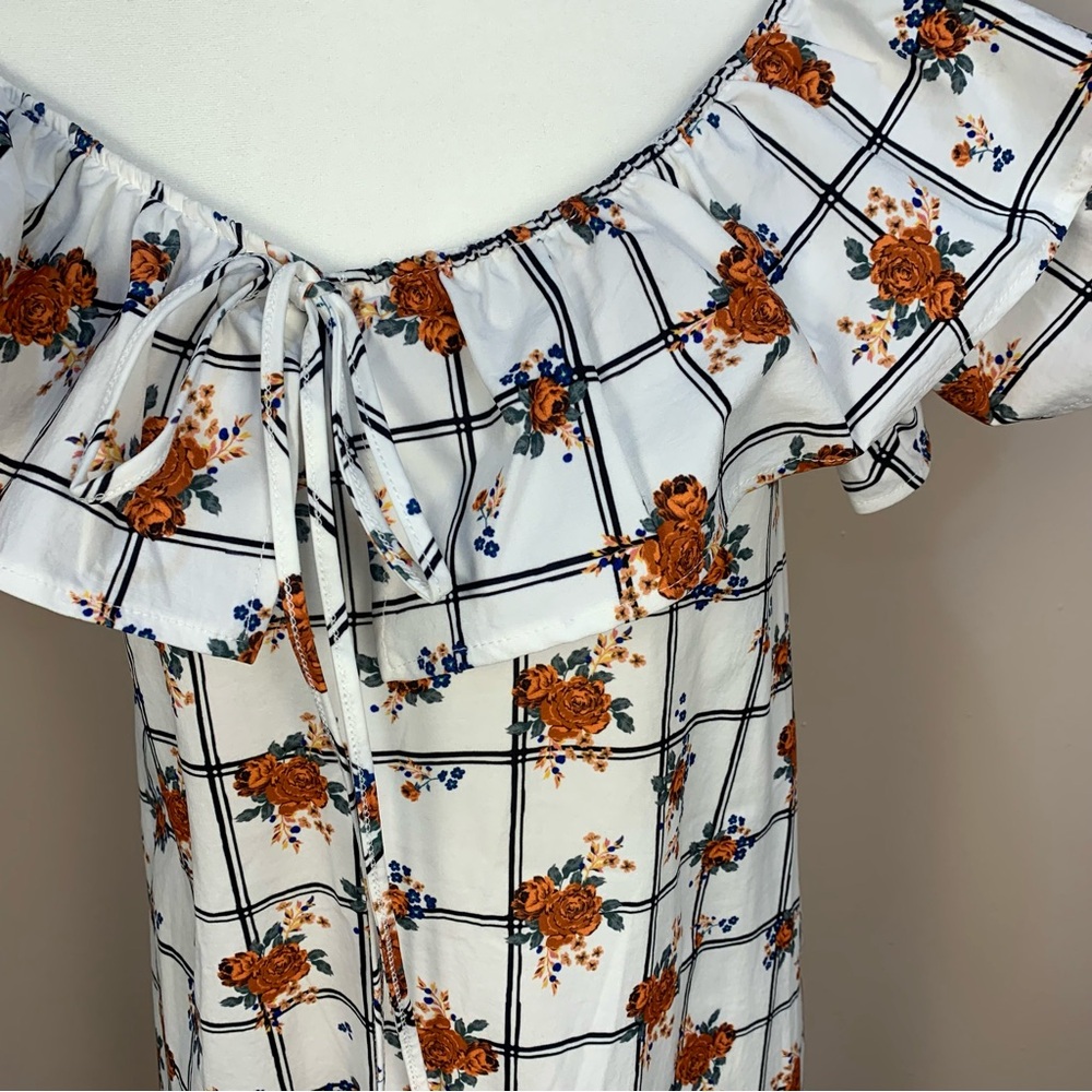 ZARA Ruffle Collar Floral Check Midi Dress - Picture 6 of 14